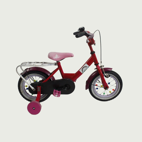 12.98 - BikeFlip, 12 inch kinderfiets, roze fiets, terugtraprem, handrem, kabelslot, zijwieltjes, schattig ontwerp