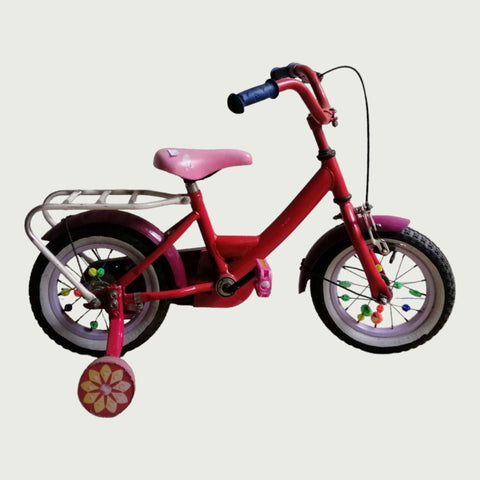 12.8 - BikeFlip, 12 inch kinderfiets, rode fiets, zijwieltjes, spaakkralen, handrem links, stoer, veilig, avontuurlijk
