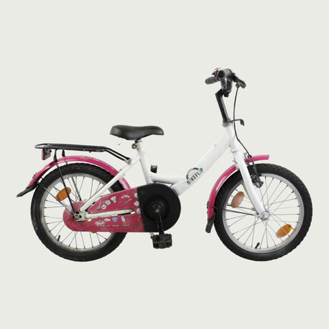 16.100 - BikeFlip, 16 inch fiets, witte kinderfiets, terugtraprem en handrem, geen versnellingen, kabelslot, verlichting,