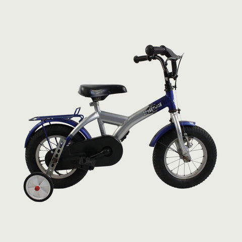 12.4 - BikeFlip, kinderfiets, 12 inch, zilveren fiets, terugtraprem, handrem, geen versnellingen, kabelslot