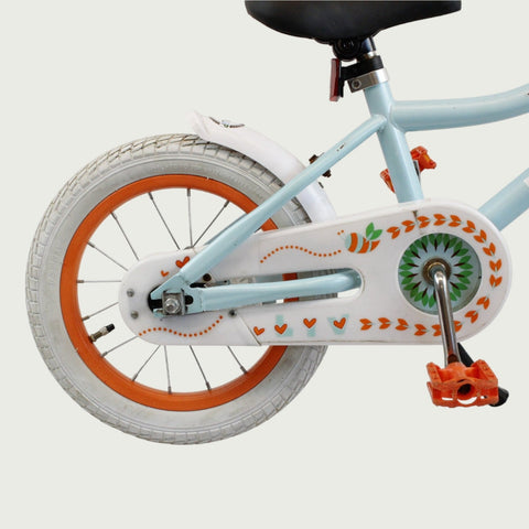 14.27 - BikeFlip, 14 inch fiets, blauwe fiets, terugtraprem, handrem, geen versnellingen, kabelslot, kinderfiets