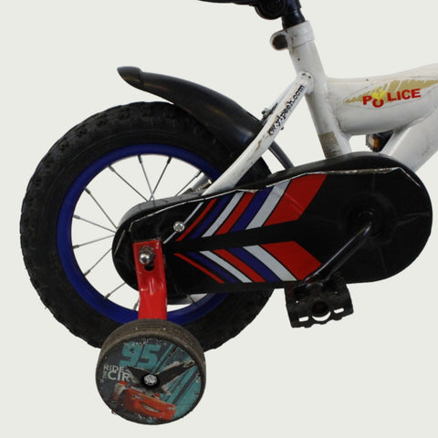 12.86 - BikeFlip, 12 inch kinderfiets, politiefiets, lichtsirene, blauw, terugtraprem, handrem, kabelslot, stoer, avontuur