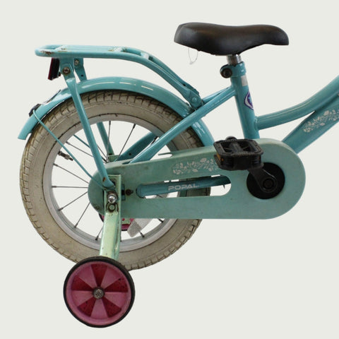 14.16 - BikeFlip, 14 inch kinderfiets, lichtblauw fiets, terugtraprem, handrem, geen versnellingen, kabelslot