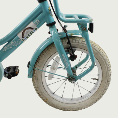 14.16 - BikeFlip, 14 inch kinderfiets, lichtblauw fiets, terugtraprem, handrem, geen versnellingen, kabelslot