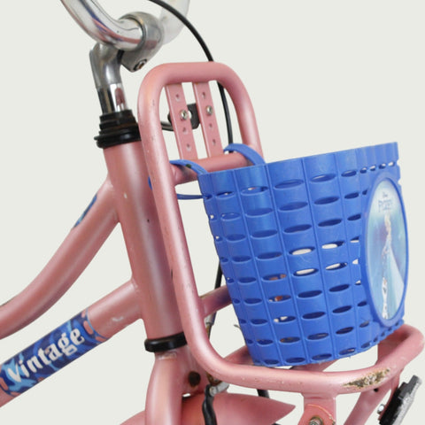 12.144 - BikeFlip, 12 inch kinderfiets, roze vintage fiets, Frozen mandje, coole kinderfiets, terugtraprem, handrem, ringslot
