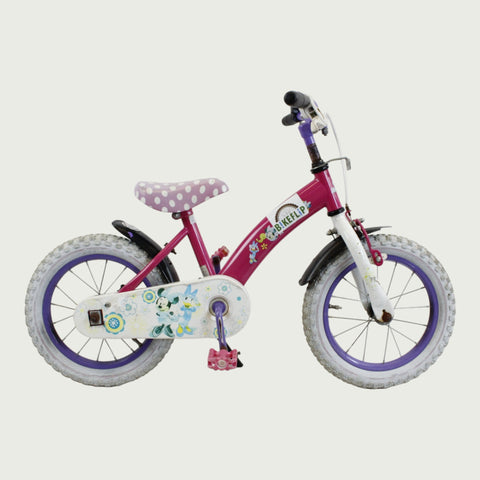 14.18 - BikeFlip, 14 inch kinderfiets, roze fiets, Disney-thema, terugtraprem en handrem, geen versnellingen, kabelslot