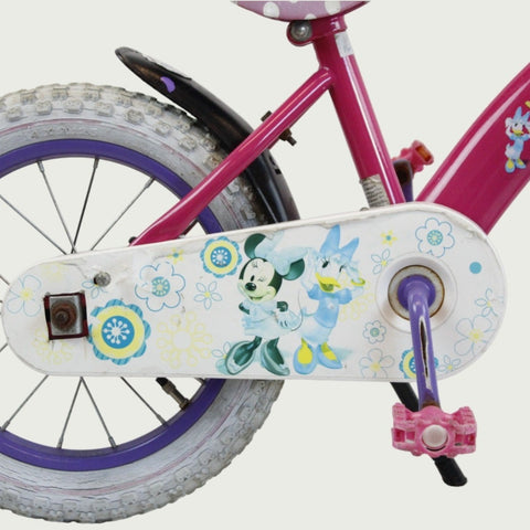 14.18 - BikeFlip, 14 inch kinderfiets, roze fiets, Disney-thema, terugtraprem en handrem, geen versnellingen, kabelslot