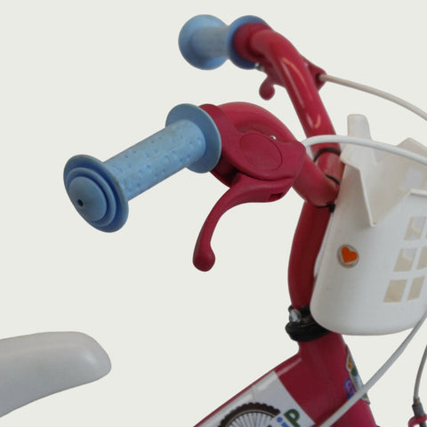 12.96 - BikeFlip, 12 inch kinderfiets, rood, Peppa Pig thema, poppenzitje, handremmen, geen versnellingen, kabelslot, vrolijk