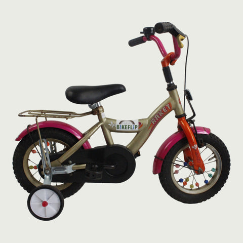 12.33 - BikeFlip, 12 inch, kinderfiets, bruin, terugtraprem, handrem, geen versnellingen, kabelslot, kinderen, 85-100 cm fiet