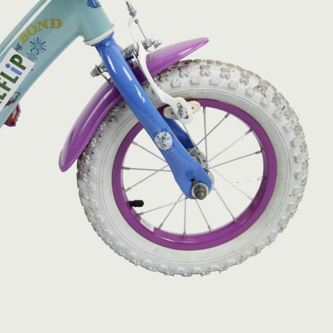 12.102 - BikeFlip, 12 inch kinderfiets, kleine ijsprinsessen, veelkleurig Frozen thema, mandje aan de voorkant