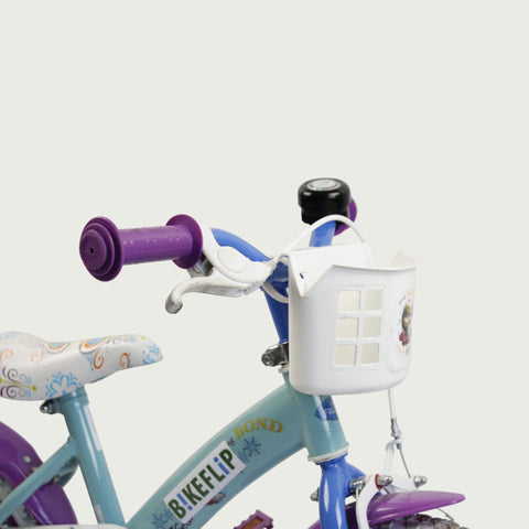 12.102 - BikeFlip, 12 inch kinderfiets, kleine ijsprinsessen, veelkleurig Frozen thema, mandje aan de voorkant