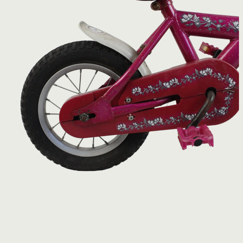 12.1 - BikeFlip, kinderfiets, 3-4 jaar fiets, Levendige roze kleur, vrolijke bloem accenten, zijwieltjes op voorraad, comfort