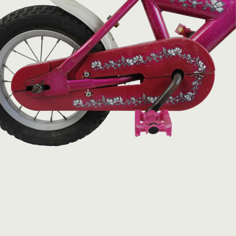 12.1 - BikeFlip, kinderfiets, 3-4 jaar fiets, Levendige roze kleur, vrolijke bloem accenten, zijwieltjes op voorraad, comfort