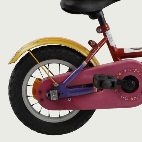 12.41 - BikeFlip, kinderfiets, 12 inch, rode fiets, terugtraprem, handrem, geen versnellingen, kabelslot, zijwieltjes