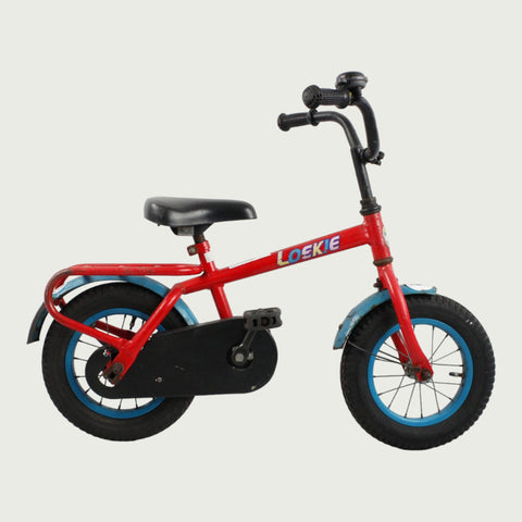 12.23 - BikeFlip, 12 inch, lengte kind: 85-100 cm, terugtraprem, geen versnellingen, kabelslot, rood, Loekie, handrem, fiets