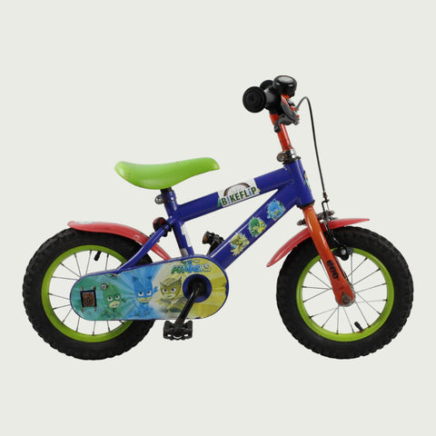 12.83 - BikeFlip, 12 inch kinderfiets, blauwe fiets, terugtraprem, handrem, geen versnellingen, kabelslot, vrolijk, kleurrijk