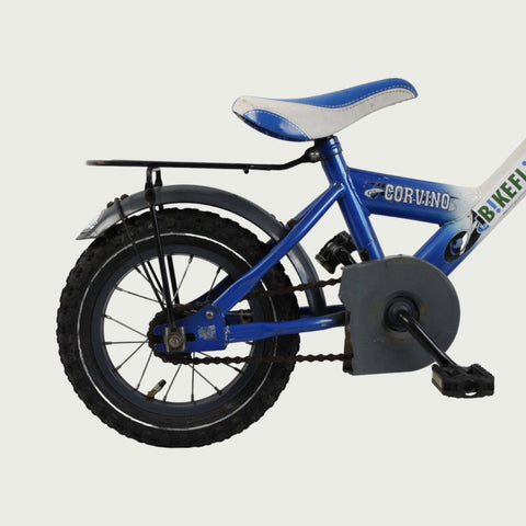 BikeFlip, 12.107, corvino fiets, blauw wit fiets, 12 inch kinderfiets, terugtraprem en handrem, geen versnellingen, kabelslot