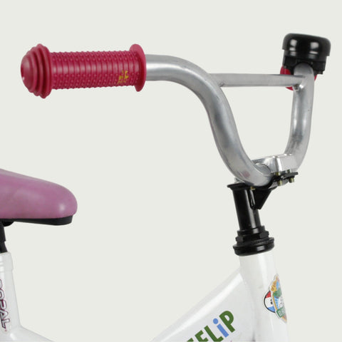 12.111 - BikeFlip, kleurrijke kinderfiets, 12 inch fiets, wit roze rood fiets, terugtraprem, met zijwieltjes, kinderen fiets