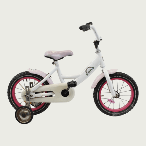 14.7 - BikeFlip, 14 inch fiets, vrolijke witte fiets, terugtraprem, geen versnellingen, kabelslot, verlichting