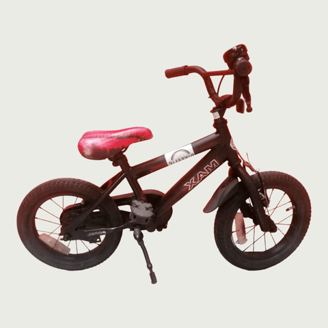 14.9 - BikeFlip, 14 inch fiets, zwart-rode crossfiets, terugtraprem, handrem, geen versnellingen, kabelslot, verlichting