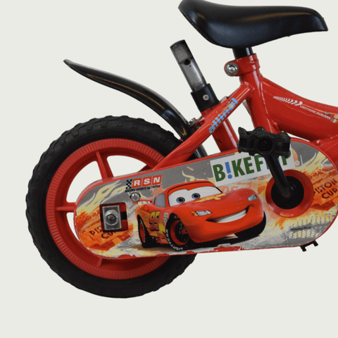 12.123 - BikeFlip, 12 inch kinderfiets, rode kinderfiets, geen versnellingen, Cars fiets, peuterfiets, terugtraprem, handrem