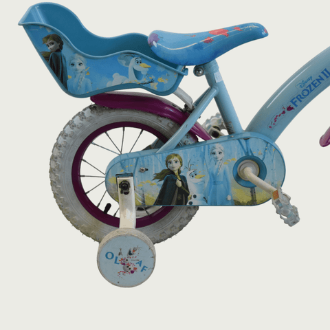 12.167 - BikeFlip, 12 inch Frozen fiets, blauwe fiets, kinderfiets, terugtraprem, handrem, zijwieltjes, kettingkast