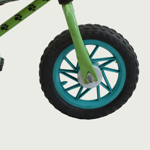 12.169 - BikeFlip, 12 inch groene fiets, kinderfiets, groene fiets, terugtraprem, handrem, zijwieltjes, kabelslot