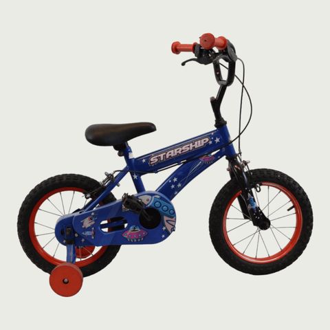 14.36 - BikeFlip, 14 inch fiets, blauwe kinderfiets, handremmen, geen versnellingen, kabelslot, fiets voor kinderen 95-105 cm