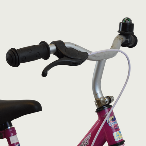 12.171 - BikeFlip, 12 inch roze fiets, kinderfiets, roze fiets, terugtraprem, geen versnellingen, kabelslot, bloemen thema