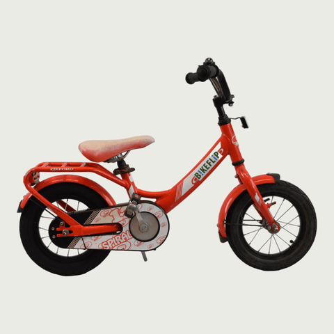 12.180 - BikeFlip, 12 inch kinderfiets, fiets voor kind, rode fiets, terugtraprem, fiets zonder versnellingen, zijwieltjes