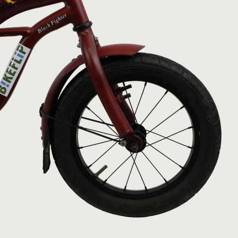 14.3 - BikeFlip, 14 inch fiets, donkerrode cruiser, terugtraprem, geen versnellingen, kabelslot, kinderfiets. rood fiets