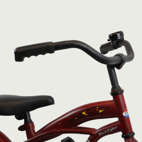 14.3 - BikeFlip, 14 inch fiets, donkerrode cruiser, terugtraprem, geen versnellingen, kabelslot, kinderfiets. rood fiets