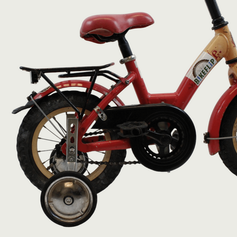 12.63 - BikeFlip, , kinderfiets, 12 inch, bruin, rood, Gazelle fiets, terugtraprem, kabelslot, geen versnellingen