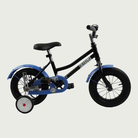 12.118, BikeFlip, 12 inch refurbished kinderfiets, terugtraprem,, kabelslot, zwarte kleur, optionele zijwieltjes