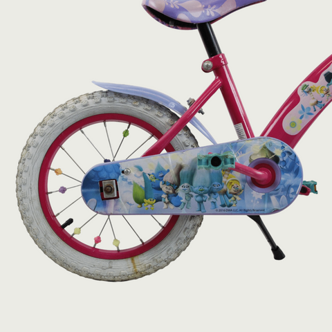 14.28 - BikeFlip, 14 inch fiets, kleurrijke fiets, mandje voorop, terugtraprem, handrem, geen versnellingen, kabelslot