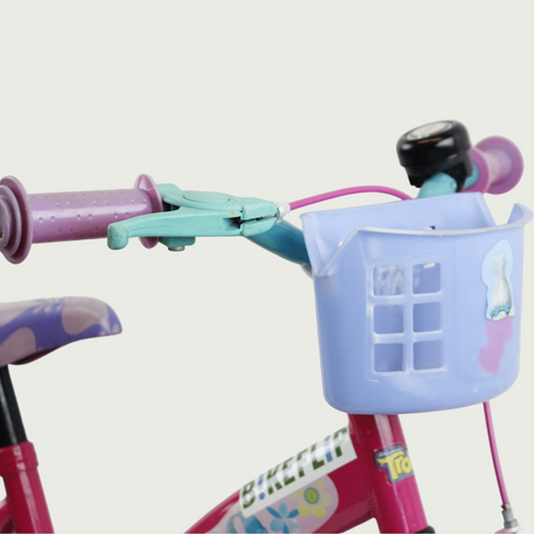 14.28 - BikeFlip, 14 inch fiets, kleurrijke fiets, mandje voorop, terugtraprem, handrem, geen versnellingen, kabelslot