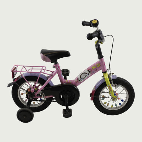 12.19 - BikeFlip, 12 inch, 85-100 cm, terugtraprem, handrem, geen versnellingen, kabelslot, roze, K3, refurbished