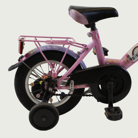 12.19 - BikeFlip, 12 inch, 85-100 cm, terugtraprem, handrem, geen versnellingen, kabelslot, roze, K3, refurbished