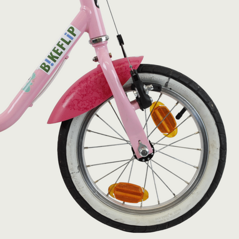 14.30 - BikeFlip, 14 inch fiets, unicorn design, handremmen, geen versnellingen, kabelslot, roze kinderfiets