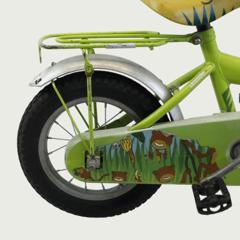 12.28 - BikeFlip, groen, jungle thema, lengte kind: 85-100 cm, terugtraprem, geen versnellingen, kabelslot, geen verlichting