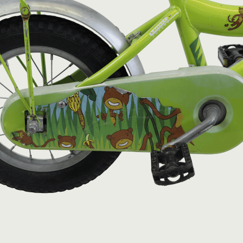 12.28 - BikeFlip, groen, jungle thema, lengte kind: 85-100 cm, terugtraprem, geen versnellingen, kabelslot, geen verlichting