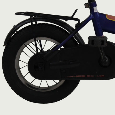 12.87 - BikeFlip, 12 inch kinderfiets, paars en wit fiets, terugtraprem, handrem, geen versnellingen, kabelslot, stoer