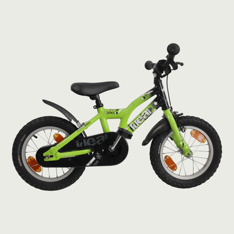 14.6 - BikeFlip, 14 inch fiets, opvallende groene fiets, terugtraprem en handrem, geen versnellingen, kabelslot, verlichting