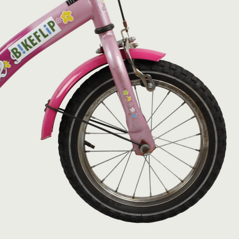14.4 - BikeFlip, 14 inch fiets, roze fiets, terugtraprem en handrem, geen versnellingen, kabelslot, verlichting