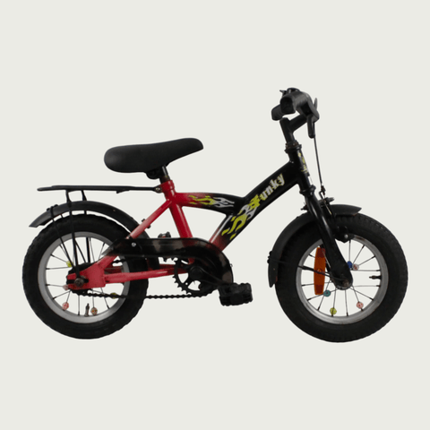 12.114 - BikeFlip, rode 12 inch kinderfiets, terugtraprem, handrem, geen versnellingen, kabelslot, voor kinderen 85-100 cm