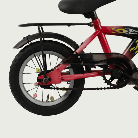 12.114 - BikeFlip, rode 12 inch kinderfiets, terugtraprem, handrem, geen versnellingen, kabelslot, voor kinderen 85-100 cm