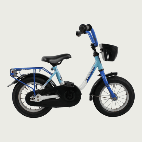 12.32 - BikeFlip, 12 inch, kinderfiets, blauw, terugtraprem, geen versnellingen, kabelslot, zijwieltjes, kinderen, 85-100 cm