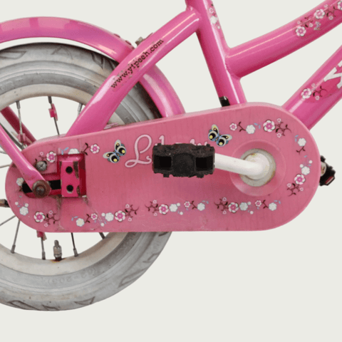 12.95 - BikeFlip, 12 inch kinderfiets, roze fiets, terugtraprem, handrem, geen versnellingen, kabelslot, stoer, avontuurlijk