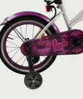 16.10 - BikeFlip, 16 inch fiets, witte en paarse fiets, terugtraprem en handrem, geen versnellingen, kabelslot, verlichting