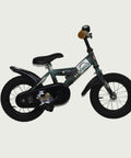 12.72 - BikeFlip, 12 inch kinderfiets, groen en zwart, terugtraprem, handrem, kabelslot, leger thema fiets, stoer